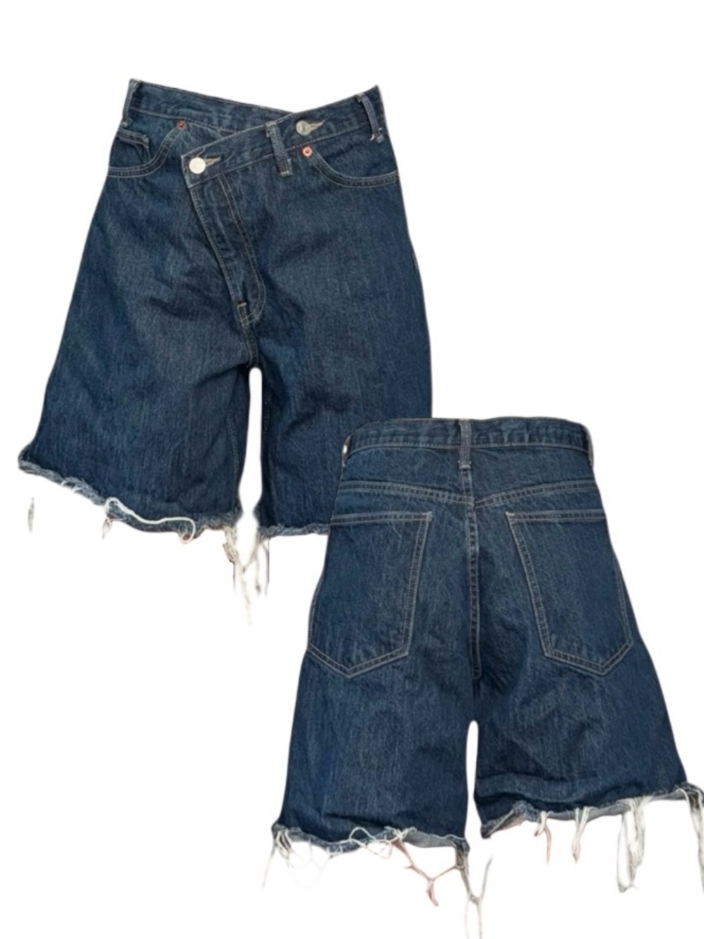 Zara Dark Blue Crossover Waist Denim Jean Shorts